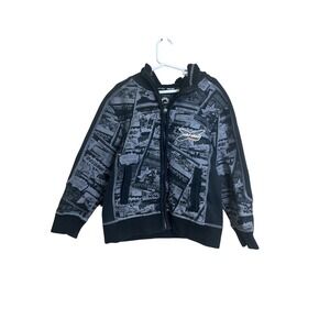 Ski Doo X Team Kids Full Zip Hoodie Comic Book Style Graphic Black Gray 7-8